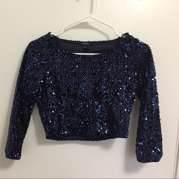 COPY - Forever 21 Blue sequin crop top - Picture 1 of 4